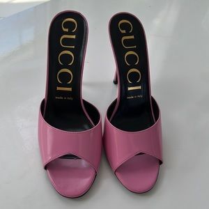 Gucci patent Calfskin High Heel Slides 38.5 Pink Plexi